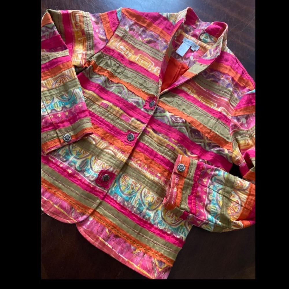 Coldwater Creek Multi-Color Striped Blazer - Pink, Orange, Green - Picture 2 of 5